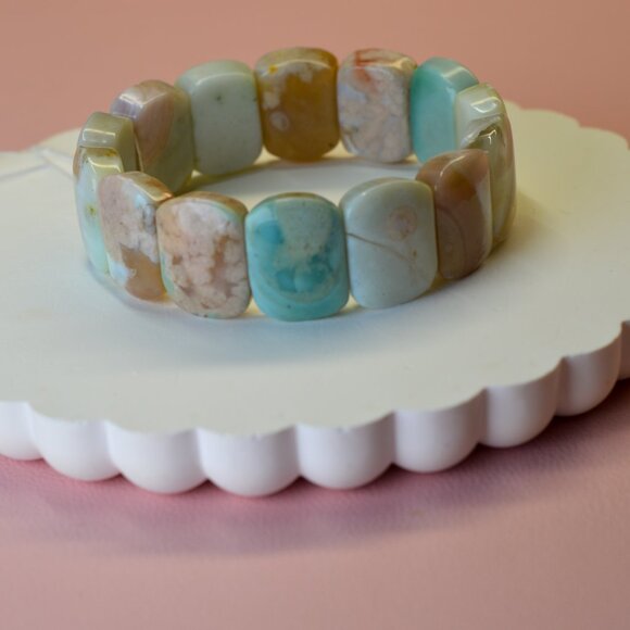 Green Flower Agate Soft Bangle - Natural Gemstone - Picture 1 of 6